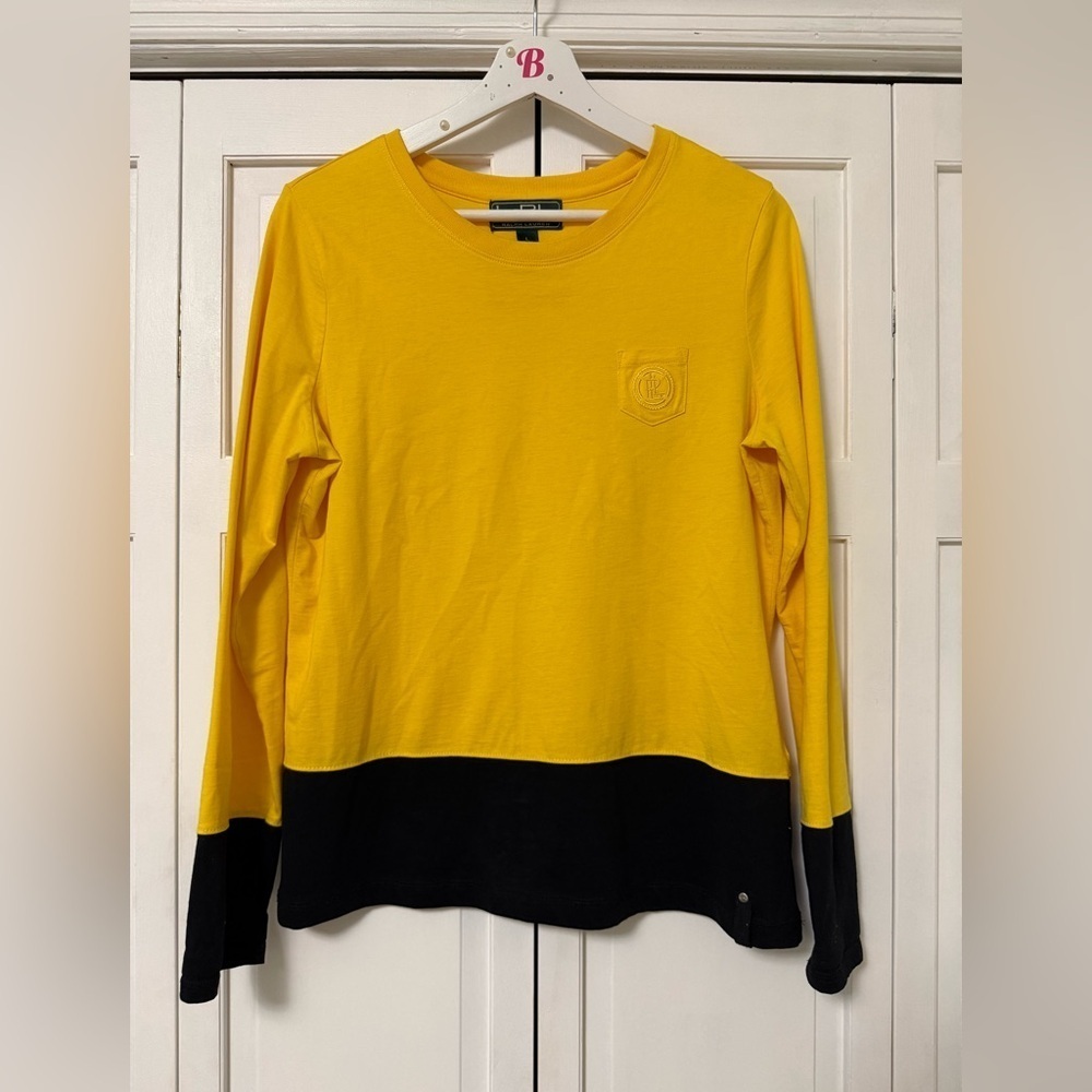 Lauren Ralph Lauren Sport Yellow Black Embroidered Logo Large Cotton Shirt - Picture 2 of 10